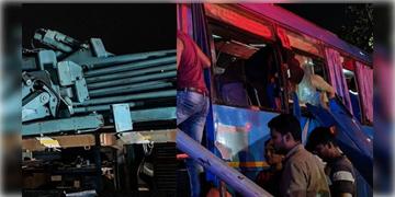 Read more about - Telangana Accident | যাত্রিবাহী বাসে ধাক্কা কন্টেনার বোঝাই ট্রাকের, তেলেঙ্গানায় মৃত ৫ মহিলা-সহ ছ’জন!