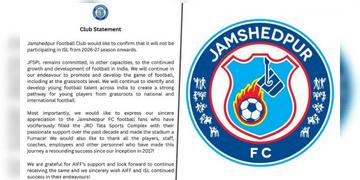 Read more about - Jamshedpur FC | আইএসএল থেকে নাম প্রত্যাহার জামশেদপুর এফসির! কেন এমন সিদ্ধান্ত? জানালো ক্লাব কতৃপক্ষ